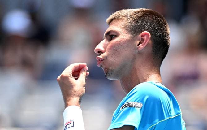 TENNIS AUSTRALIAN OPEN, Alexei Popyrin of Australia reacts during his first round match against Marc Polmans of Australia on Day 2 of the 2024 Australian Open at Melbourne Park in Melbourne, Monday, January 15, 2024. ( NO ARCHIVING, EDITORIAL USE ONLY, NO USE IN BOOKS WITHOUT CONSENT MELBOURNE VICTORIA AUSTRALIA  Copyright: xJAMESxROSSx 20240115001889185346