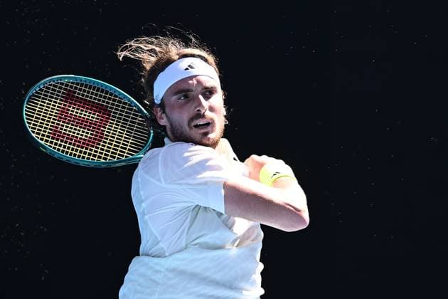 TENNIS AUSTRALIAN OPEN, Stefanos Tsitsipas of Greece in action during his first round match against Zizou Bergs of Belgium on Day 2 of the 2024 Australian Open at Melbourne Park in Melbourne, Monday, January 15, 2024. ( NO ARCHIVING, EDITORIAL USE ONLY, NO USE IN BOOKS WITHOUT CONSENT MELBOURNE VICTORIA AUSTRALIA  Copyright: xJOELxCARRETTx 20240115001889206444