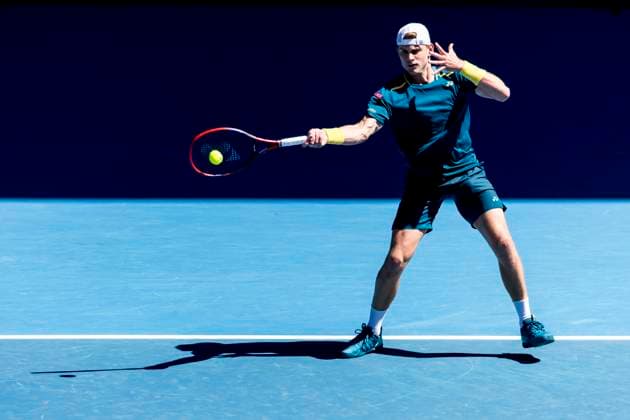 MELBOURNE, VIC - JANUARY 15: Zizou Bergs of Belgium in action during Round 1 of the 2024 Australian Open on January 15 2024, at Melbourne Park in Melbourne, Australia. (Photo by Jason Heidrich Icon Sportswire) TENNIS: JAN 15 Australian Open EDITORIAL USE ONLY Icon240115136