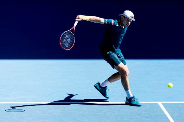 MELBOURNE, VIC - JANUARY 15: Zizou Bergs of Belgium in action during Round 1 of the 2024 Australian Open on January 15 2024, at Melbourne Park in Melbourne, Australia. (Photo by Jason Heidrich Icon Sportswire) TENNIS: JAN 15 Australian Open EDITORIAL USE ONLY Icon240115140