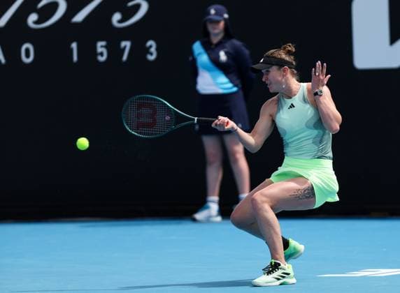 (240115) -- MELBOURNE, Jan. 15, 2024 -- Elina Svitolina of Ukraine hits a shot during the women s singles 1st round match between Elina Svitolina of Ukraine and Taylah Preston of Australia at Australian Open tennis tournament in Melbourne, Australia, Jan. 15, 2024. ) (SP)AUSTRALIA-MELBOURNE-TENNIS-AUSTRALIAN OPEN MaxPing 