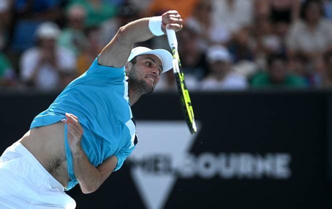 TENNIS AUSTRALIAN OPEN, Aleksandar Vukic of Australia serves during his first round match against Jordan Thompson of Australia on Day 2 of the 2024 Australian Open at Melbourne Park in Melbourne, Monday, January 15, 2024. ( NO ARCHIVING, EDITORIAL USE ONLY, NO USE IN BOOKS WITHOUT CONSENT MELBOURNE VICTORIA AUSTRALIA  Copyright: xLUKASxCOCHx 20240115001889219529