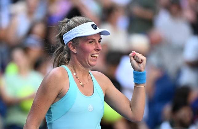 TENNIS AUSTRALIAN OPEN, Magdalena Frech of Poland celebrates after winning her first round match against Daria Saville of Australia on Day 2 of the 2024 Australian Open at Melbourne Park in Melbourne, Monday, January 15, 2024. ( NO ARCHIVING, EDITORIAL USE ONLY, NO USE IN BOOKS WITHOUT CONSENT MELBOURNE VICTORIA AUSTRALIA  Copyright: xJAMESxROSSx 20240115001889235421