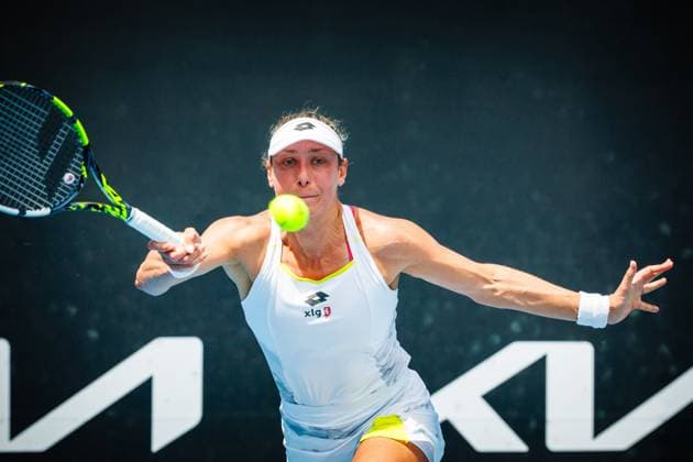Belgian Yanina Wickmayer pictured in action during a tennis match against French Gracheva, in round 1 of the women s singles tournament at the Australian Open Grand Slam, Monday 15 January 2024 in Melbourne Park, Melbourne, Australia. The 2024 edition of the Australian Grand Slam takes place from January 14th to January 28th. PATRICKxHAMILTON  x84007836x