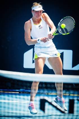 Belgian Yanina Wickmayer pictured in action during a tennis match against French Gracheva, in round 1 of the women s singles tournament at the Australian Open Grand Slam, Monday 15 January 2024 in Melbourne Park, Melbourne, Australia. The 2024 edition of the Australian Grand Slam takes place from January 14th to January 28th. PATRICKxHAMILTON  x84010289x