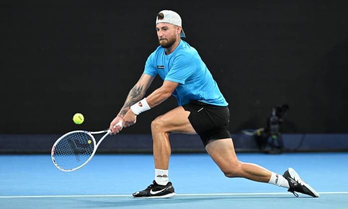 TENNIS AUSTRALIAN OPEN, Omar Jasika of Australia in action during his first round match against Hubert Hurkacz of Poland on Day 2 of the 2024 Australian Open at Melbourne Park in Melbourne, Monday, January 15, 2024. ( NO ARCHIVING, EDITORIAL USE ONLY, NO USE IN BOOKS WITHOUT CONSENT MELBOURNE VICTORIA AUSTRALIA  Copyright: xJAMESxROSSx 20240115001889264839