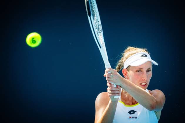 Belgian Elise Mertens pictured in action during a tennis match against Egyptian Sherif, in round 1 of the women s singles tournament at the Australian Open Grand Slam, Monday 15 January 2024 in Melbourne Park, Melbourne, Australia. The 2024 edition of the Australian Grand Slam takes place from January 14th to January 28th. PATRICKxHAMILTON  x84011943x