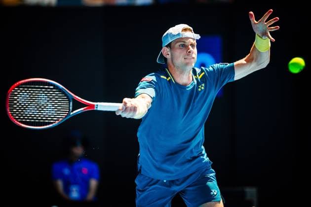 Belgian Zizou Bergs pictured in action during a tennis match against Greek Tsitsipas, in round 1 of the men s singles tournament at the Australian Open Grand Slam, Monday 15 January 2024 in Melbourne Park, Melbourne, Australia. The 2024 edition of the Australian Grand Slam takes place from January 14th to January 28th. PATRICKxHAMILTON  x84012365x