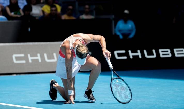 (240115) -- MELBOURNE, Jan. 15, 2024 -- Marketa Vondrousova of the Czech Republic reacts after the women s singles 1st round match against Dayana Yastremska of Ukraine at Australian Open tennis tournament in Melbourne, Australia, Jan. 15, 2024. ) (SP)AUSTRALIA-MELBOURNE-TENNIS-AUSTRALIAN OPEN-WOMEN S SINGLES HuxJingchen 