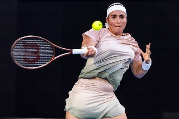 MELBOURNE, VIC - JANUARY 15: Ons Jabeur of Tunisia in action during Round 1 of the 2024 Australian Open on January 15 2024, at Melbourne Park in Melbourne, Australia. (Photo by Jason Heidrich Icon Sportswire) TENNIS: JAN 15 Australian Open EDITORIAL USE ONLY Icon240115197
