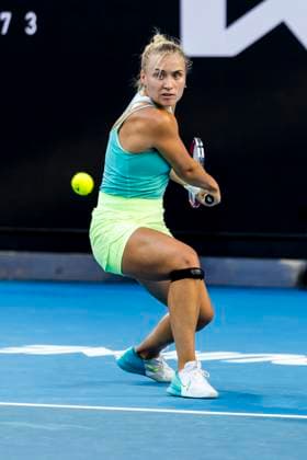 MELBOURNE, VIC - JANUARY 15: Yulia Starodubtseva of Ukraine in action during Round 1 of the 2024 Australian Open on January 15 2024, at Melbourne Park in Melbourne, Australia. (Photo by Jason Heidrich Icon Sportswire) TENNIS: JAN 15 Australian Open EDITORIAL USE ONLY Icon240115201