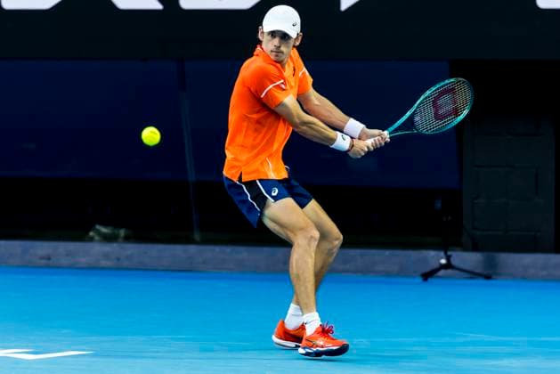 MELBOURNE, VIC - JANUARY 15: Alex de Minaur of Australia in action during Round 1 of the 2024 Australian Open on January 15 2024, at Melbourne Park in Melbourne, Australia. (Photo by Jason Heidrich Icon Sportswire) TENNIS: JAN 15 Australian Open EDITORIAL USE ONLY Icon240115221
