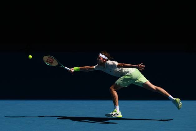 Stefanos Tsitsipas (GRE) in action during his first round match Australian Open, Day Two, Tennis, Melbourne Park, Melbourne, Australia - 15 Jan 2024  Copyright: xJamesxGourley Shutterstockx 14297582dt