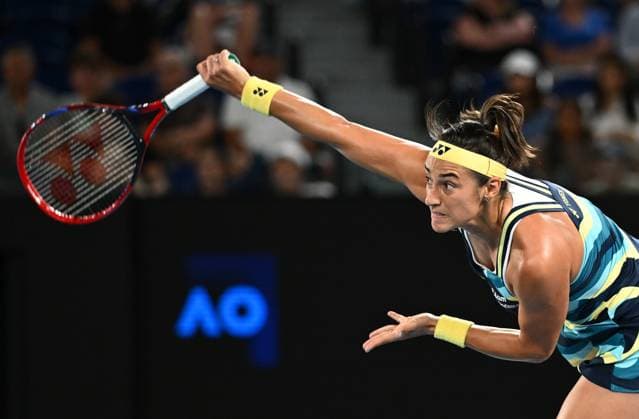 TENNIS AUSTRALIAN OPEN, Caroline Garcia of France serves during her first round match against Naomi Osaka of Japan on Day 2 of the 2024 Australian Open at Melbourne Park in Melbourne, Monday, January 15, 2024. ( NO ARCHIVING, EDITORIAL USE ONLY, NO USE IN BOOKS WITHOUT CONSENT MELBOURNE VICTORIA AUSTRALIA  Copyright: xJOELxCARRETTx 20240115001889287771