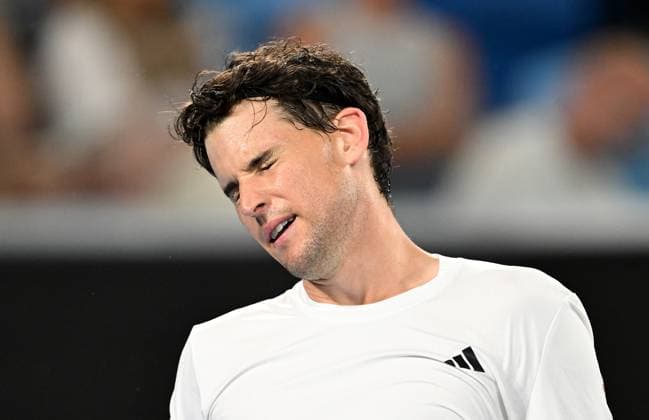 TENNIS AUSTRALIAN OPEN, Domonic Thiem of Austria reacts during his first round match against Felix Auger-Aliassime of Canada on Day 2 of the 2024 Australian Open at Melbourne Park in Melbourne, Monday, January 15, 2024. ( NO ARCHIVING, EDITORIAL USE ONLY, NO USE IN BOOKS WITHOUT CONSENT MELBOURNE VICTORIA AUSTRALIA  Copyright: xLUKASxCOCHx 20240115001889300100