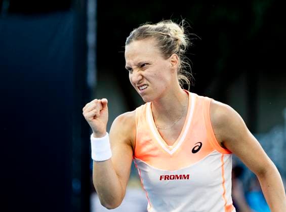 (240115) -- MELBOURNE, Jan. 15, 2024 -- Viktorija Golubic of Switzerland reacts during the women s singles first round match between Veronika Kudermetova of Russia and Viktorija Golubic of Switzerland at the Australian Open tennis tournament in Melbourne, Australia on Jan. 15, 2024. (Photo by Xinhua) (SP)AUSTRALIA-MELBOURNE-TENNIS-AUSTRALIAN OPEN ChuxChen 