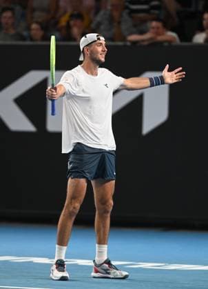 TENNIS AUSTRALIAN OPEN, Jan-Lennard Struff of Germany reacts after winning his first round match against Rinky Hijikata of Australia on Day 2 of the 2024 Australian Open at Melbourne Park in Melbourne, Monday, January 15, 2024. ( NO ARCHIVING, EDITORIAL USE ONLY, NO USE IN BOOKS WITHOUT CONSENT MELBOURNE VICTORIA AUSTRALIA  Copyright: xLUKASxCOCHx 20240116001889341347