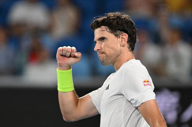TENNIS AUSTRALIAN OPEN, Domonic Thiem of Austria celebrates winning the 4th set during his first round match against Felix Auger-Aliassime of Canada on Day 2 of the 2024 Australian Open at Melbourne Park in Melbourne, Monday, January 15, 2024. ( NO ARCHIVING, EDITORIAL USE ONLY, NO USE IN BOOKS WITHOUT CONSENT MELBOURNE VICTORIA AUSTRALIA  Copyright: xLUKASxCOCHx 20240116001889351359