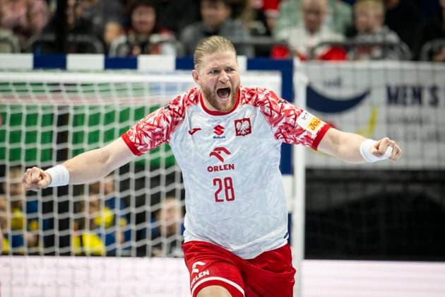 15 01 2024 Handball Men EHF EM 2024 Poland Faeroeer Maciej Gebala Poland Berlin Mercedes Benz Arena Berlin Berlin Germany KlausTrotter 20240115 1197