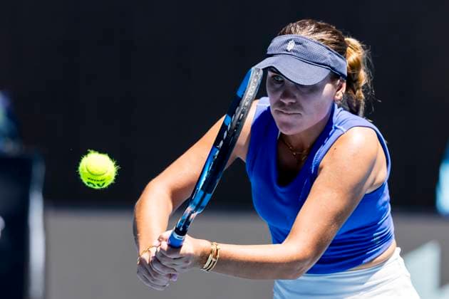 MELBOURNE, VIC - JANUARY 16: Sofia Kenin of the United States of America in action during Round 1 of the 2024 Australian Open on January 16 2024, at Melbourne Park in Melbourne, Australia. (Photo by Jason Heidrich Icon Sportswire) TENNIS: JAN 16 Australian Open EDITORIAL USE ONLY Icon240116034