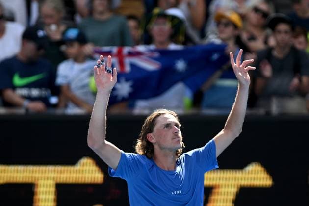 TENNIS AUSTRALIAN OPEN, Max Purcell of Australia celebrates his win over Mate Valkusz of Hungary during their round 1 match on Day 3 of the 2024 Australian Open at Melbourne Park in Melbourne, Tuesday, January 16, 2024. ( NO ARCHIVING, EDITORIAL USE ONLY, NO USE IN BOOKS WITHOUT CONSENT MELBOURNE VICTORIA AUSTRALIA  Copyright: xLUKASxCOCHx 20240116001889638979