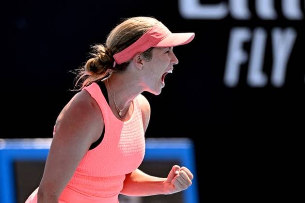 TENNIS AUSTRALIAN OPEN, Danielle Collins of the USA celebrates match point against Angelique Kerber of Germany on Day 3 of the 2024 Australian Open at Melbourne Park in Melbourne, Tuesday, January 16, 2024. ( NO ARCHIVING, EDITORIAL USE ONLY, NO USE IN BOOKS WITHOUT CONSENT MELBOURNE VICTORIA AUSTRALIA  Copyright: xJAMESxROSSx 20240116001889640003