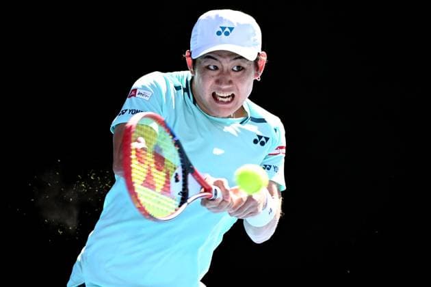 TENNIS AUSTRALIAN OPEN, Yoshihito Nishioka of Japan returns during his round 1 match against Holger Rune of Denmark on Day 3 of the 2024 Australian Open at Melbourne Park in Melbourne, Tuesday, January 16, 2024. ( NO ARCHIVING, EDITORIAL USE ONLY, NO USE IN BOOKS WITHOUT CONSENT MELBOURNE VICTORIA AUSTRALIA  Copyright: xJOELxCARRETTx 20240116001889650747