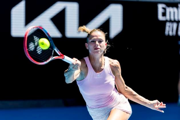 MELBOURNE, VIC - JANUARY 16: Camila Giorgi of Italy in action during Round 1 of the 2024 Australian Open on January 16 2024, at Melbourne Park in Melbourne, Australia. (Photo by Jason Heidrich Icon Sportswire) TENNIS: JAN 16 Australian Open EDITORIAL USE ONLY Icon240116092