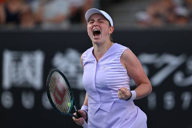 TENNIS AUSTRALIAN OPEN, Jelena Ostapenko of Latvia celebrates winning the first set during her round 1 match against Kimberly Birrell of Australia on Day 3 of the 2024 Australian Open at Melbourne Park in Melbourne, Tuesday, January 16, 2024. ( NO ARCHIVING, EDITORIAL USE ONLY, NO USE IN BOOKS WITHOUT CONSENT MELBOURNE VICTORIA AUSTRALIA  Copyright: xLUKASxCOCHx 20240116001889663744