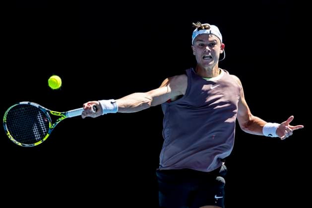 MELBOURNE, VIC - JANUARY 16: Holger Rune of Denmark in action during Round 1 of the 2024 Australian Open on January 16 2024, at Melbourne Park in Melbourne, Australia. (Photo by Jason Heidrich Icon Sportswire) TENNIS: JAN 16 Australian Open EDITORIAL USE ONLY Icon240116103