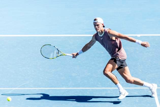 MELBOURNE, VIC - JANUARY 16: Holger Rune of Denmark in action during Round 1 of the 2024 Australian Open on January 16 2024, at Melbourne Park in Melbourne, Australia. (Photo by Jason Heidrich Icon Sportswire) TENNIS: JAN 16 Australian Open EDITORIAL USE ONLY Icon240116124