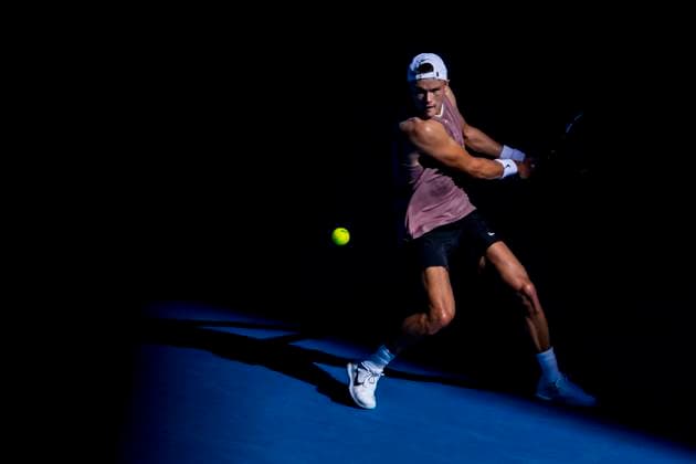 MELBOURNE, VIC - JANUARY 16: Holger Rune of Denmark in action during Round 1 of the 2024 Australian Open on January 16 2024, at Melbourne Park in Melbourne, Australia. (Photo by Jason Heidrich Icon Sportswire) TENNIS: JAN 16 Australian Open EDITORIAL USE ONLY Icon240116143