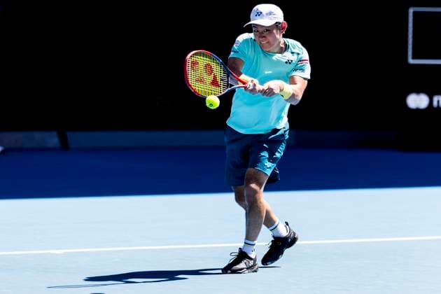 MELBOURNE, VIC - JANUARY 16: Yoshihito Nishioka of Japan in action during Round 1 of the 2024 Australian Open on January 16 2024, at Melbourne Park in Melbourne, Australia. (Photo by Jason Heidrich Icon Sportswire) TENNIS: JAN 16 Australian Open EDITORIAL USE ONLY Icon240116154
