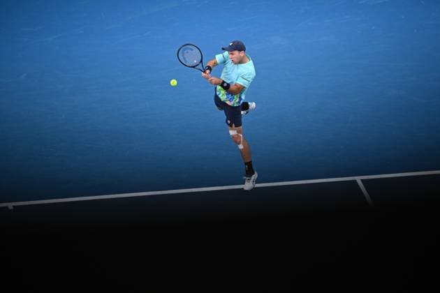 TENNIS AUSTRALIAN OPEN, Dominik Koepfer of Germany in action during his round 1 match against Alexander Zverev of Germany on Day 3 of the 2024 Australian Open at Melbourne Park in Melbourne, Tuesday, January 16, 2024. ( NO ARCHIVING, EDITORIAL USE ONLY, NO USE IN BOOKS WITHOUT CONSENT MELBOURNE VICTORIA AUSTRALIA  Copyright: xJOELxCARRETTx 20240116001889673762
