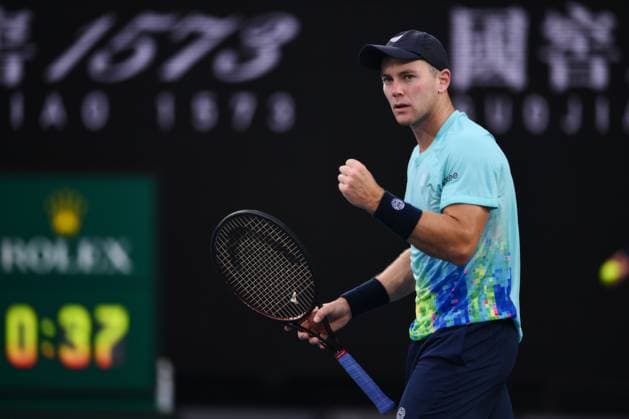 Dominik Koepfer (GER) wins the first set during his first round match Australian Open, Day Three, Tennis, Melbourne Park, Melbourne, Australia - 16 Jan 2024  Copyright: xJamesxGourley Shutterstockx 14297584bx