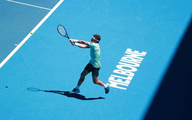 (240116) -- MELBOURNE, Jan. 16, 2024 -- Casper Ruud of Norway returns a shot during the men s singles 1st round match between Casper Ruud of Norway and Albert Ramos-Vinolas of Spain at Australian Open tennis tournament in Melbourne, Australia, Jan. 16, 2024. ) (SP)AUSTRALIA-MELBOURNE-TENNIS-AUSTRALIAN OPEN MaxPing 