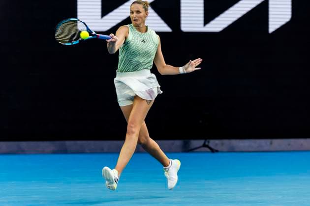 MELBOURNE, VIC - JANUARY 16: Karolina Pliskova of the Czech Republic in action during Round 1 of the 2024 Australian Open on January 16 2024, at Melbourne Park in Melbourne, Australia. (Photo by Jason Heidrich Icon Sportswire) TENNIS: JAN 16 Australian Open EDITORIAL USE ONLY Icon240116174