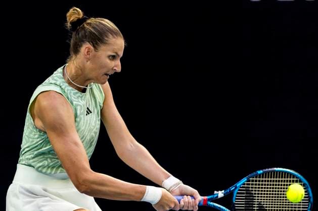 MELBOURNE, VIC - JANUARY 16: Karolina Pliskova of the Czech Republic in action during Round 1 of the 2024 Australian Open on January 16 2024, at Melbourne Park in Melbourne, Australia. (Photo by Jason Heidrich Icon Sportswire) TENNIS: JAN 16 Australian Open EDITORIAL USE ONLY Icon240116177