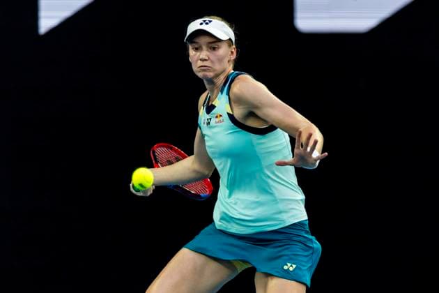 MELBOURNE, VIC - JANUARY 16: Elena Bybakina of Kazakhstan in action during Round 1 of the 2024 Australian Open on January 16 2024, at Melbourne Park in Melbourne, Australia. (Photo by Jason Heidrich Icon Sportswire) TENNIS: JAN 16 Australian Open EDITORIAL USE ONLY Icon240116184