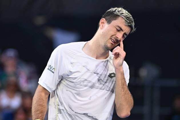 TENNIS AUSTRALIAN OPEN, Sebastian Ofner of Austria reacts during his loss to Thanasi Kokkinakis of Australia in round 1 on Day 3 of the 2024 Australian Open at Melbourne Park in Melbourne, Tuesday, January 16, 2024. ( NO ARCHIVING, EDITORIAL USE ONLY, NO USE IN BOOKS WITHOUT CONSENT MELBOURNE VICTORIA AUSTRALIA  Copyright: xJAMESxROSSx 20240116001889699123