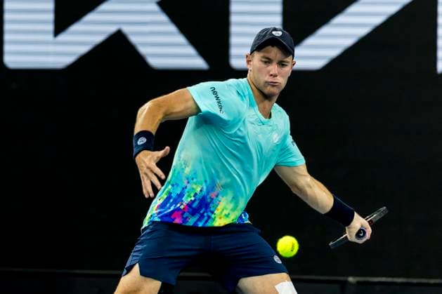 MELBOURNE, VIC - JANUARY 16: Dominik Koepfer of Germany in action during Round 1 of the 2024 Australian Open on January 16 2024, at Melbourne Park in Melbourne, Australia. (Photo by Jason Heidrich Icon Sportswire) TENNIS: JAN 16 Australian Open EDITORIAL USE ONLY Icon240116197