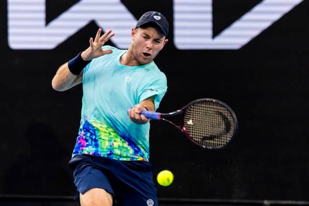 MELBOURNE, VIC - JANUARY 16: Dominik Koepfer of Germany in action during Round 1 of the 2024 Australian Open on January 16 2024, at Melbourne Park in Melbourne, Australia. (Photo by Jason Heidrich Icon Sportswire) TENNIS: JAN 16 Australian Open EDITORIAL USE ONLY Icon240116200
