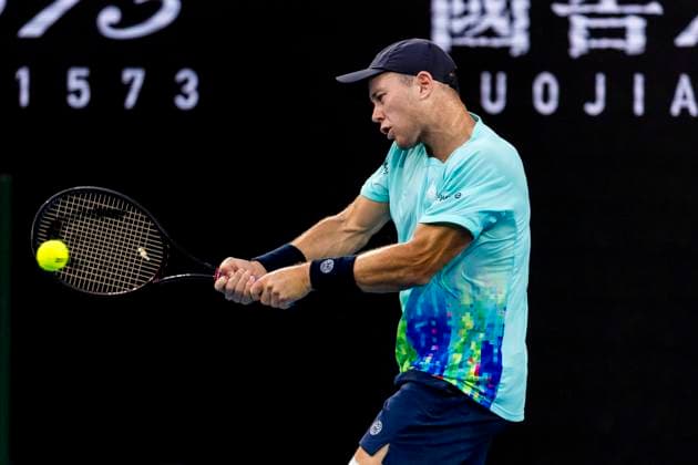 MELBOURNE, VIC - JANUARY 16: Dominik Koepfer of Germany in action during Round 1 of the 2024 Australian Open on January 16 2024, at Melbourne Park in Melbourne, Australia. (Photo by Jason Heidrich Icon Sportswire) TENNIS: JAN 16 Australian Open EDITORIAL USE ONLY Icon240116202
