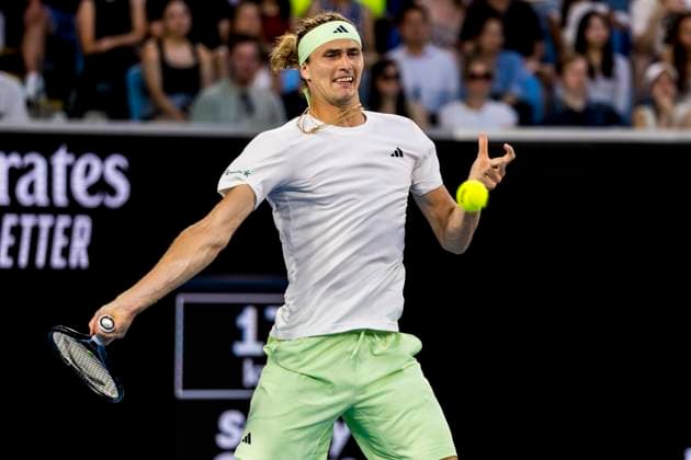 MELBOURNE, VIC - JANUARY 16: Alexander Zverev of Germany in action during Round 1 of the 2024 Australian Open on January 16 2024, at Melbourne Park in Melbourne, Australia. (Photo by Jason Heidrich Icon Sportswire) TENNIS: JAN 16 Australian Open EDITORIAL USE ONLY Icon240116219