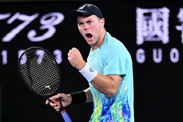 TENNIS AUSTRALIAN OPEN, Dominik Koepfer of Germany reacts during his round 1 match against Alexander Zverev of Germany on Day 3 of the 2024 Australian Open at Melbourne Park in Melbourne, Tuesday, January 16, 2024. ( NO ARCHIVING, EDITORIAL USE ONLY, NO USE IN BOOKS WITHOUT CONSENT MELBOURNE VICTORIA AUSTRALIA  Copyright: xJOELxCARRETTx 20240116001889718956