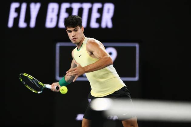 Carlos Alcaraz (ESP) during his first round match Australian Open, Day Three, Tennis, Melbourne Park, Melbourne, Australia - 16 Jan 2024  Copyright: xJamesxGourley Shutterstockx 14297584fx