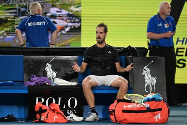 TENNIS AUSTRALIAN OPEN, Richard Gasquet of France reacts during his round 1 match against Carlos Alcaraz of Spain on Day 3 of the 2024 Australian Open at Melbourne Park in Melbourne, Tuesday, January 16, 2024. ( NO ARCHIVING, EDITORIAL USE ONLY, NO USE IN BOOKS WITHOUT CONSENT MELBOURNE VICTORIA AUSTRALIA  Copyright: xLUKASxCOCHx 20240116001889729362