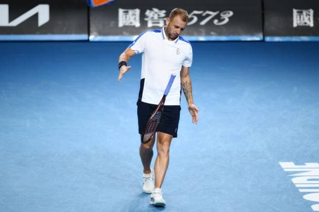 Dan Evans (GBR) throws his racket during his first round match Australian Open, Day Three, Tennis, Melbourne Park, Melbourne, Australia - 16 Jan 2024  Copyright: xJamesxGourley Shutterstockx 14297584gp