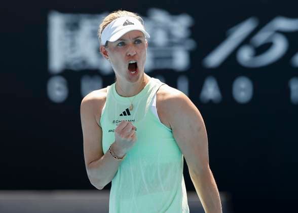 Angelique Kerber GER celebrates after winning a set, emotion, joy, Australian Open 2024, Melbourne Park, Melbourne, Victoria, Australia Copyright: xJuergenxHasenkopfx
