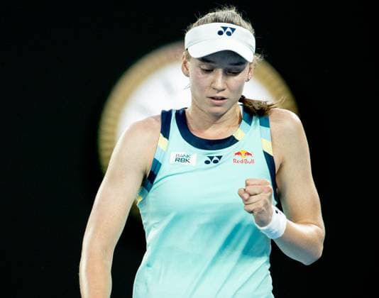 (240116) -- MELBOURNE, Jan. 16, 2024 -- Elena Rybakina of Kazakhstan reacts during the women s singles first round match between Elena Rybakina of Kazakhstan and Karolina Pliskova of the Czech Republic at the Australian Open tennis tournament in Melbourne, Australia on Jan. 16, 2024. (Photo by Xinhua) (SP)AUSTRALIA-MELBOURNE-TENNIS-AUSTRALIAN OPEN HuxJingchen 